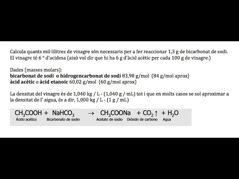 SOL Problema Quants mL de Vinagre 6º per reaccionar amb 1,3 g de bicarbonat I de profefaro