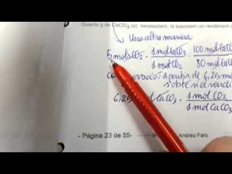30.- calcula els mols de Ca CO3. Rendiment 80 percent de profefaro