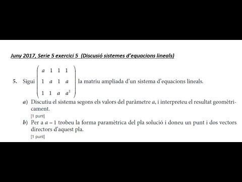 Juny 2017 sèrie 5 exercici 5 (Sistema d'equacions lineals) de Per no Frenar