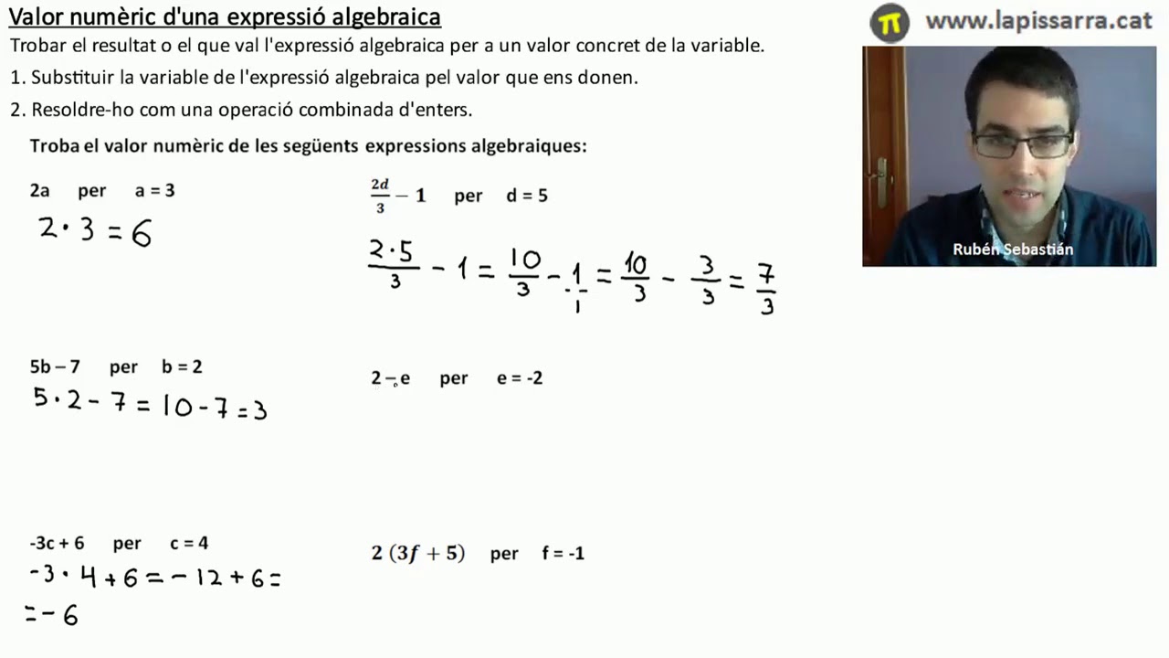 Valor numèric d'expressions algebraiques de La pissarra