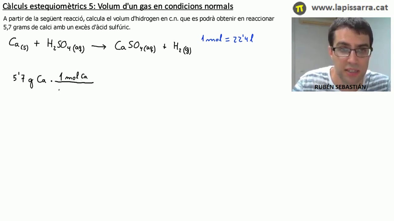 Càlculs estequiomètrics 5: Volum d'un gas en condicions normals de La pissarra