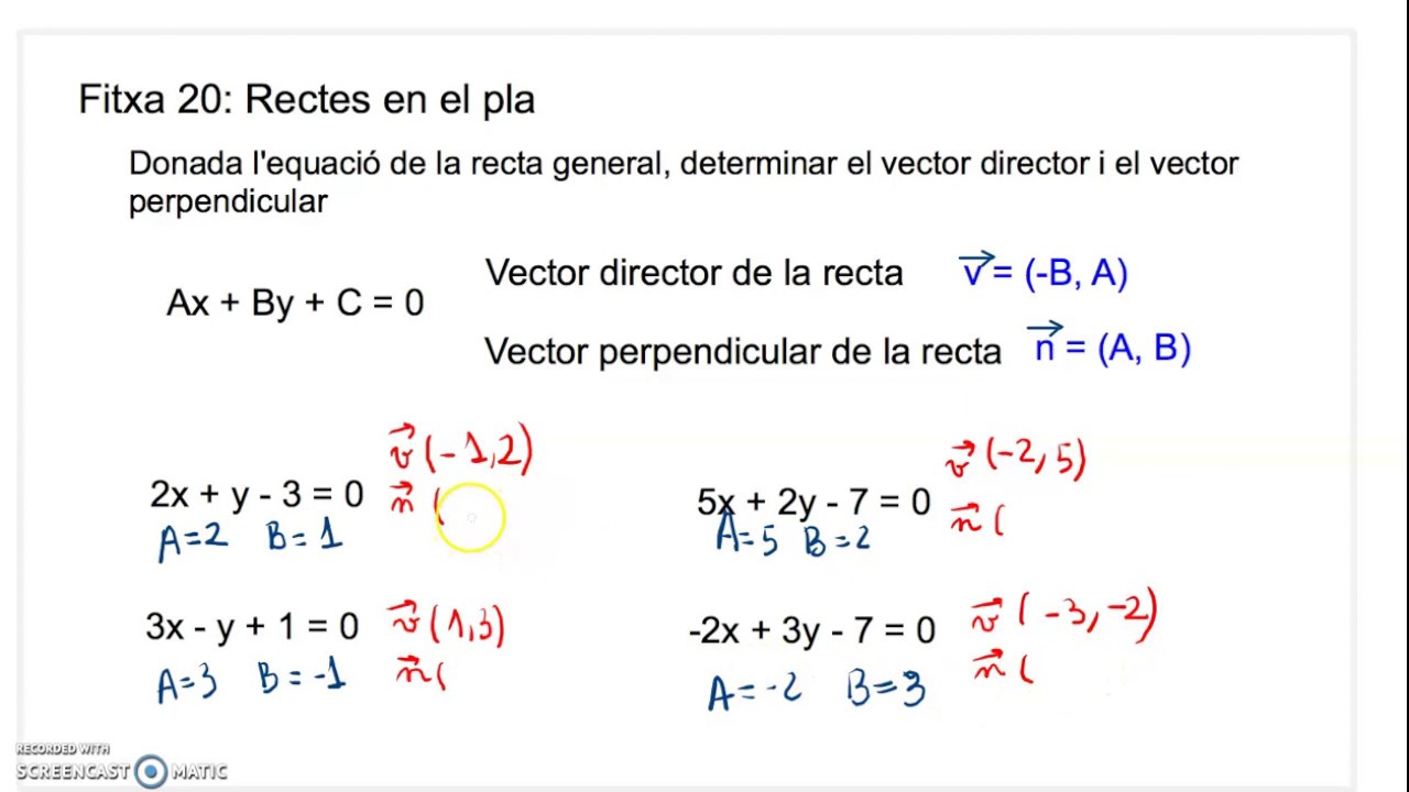 Determinar el vector director i perpendicular de la recta de 5minuts ciència