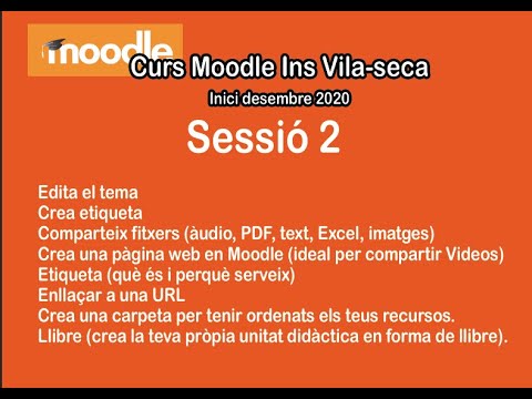 Sessió 2 del curs Moodle: Tema, etiqueta, comparteix fitxers,pàgina, enllaç URL, carpeta, llibre. de profefaro