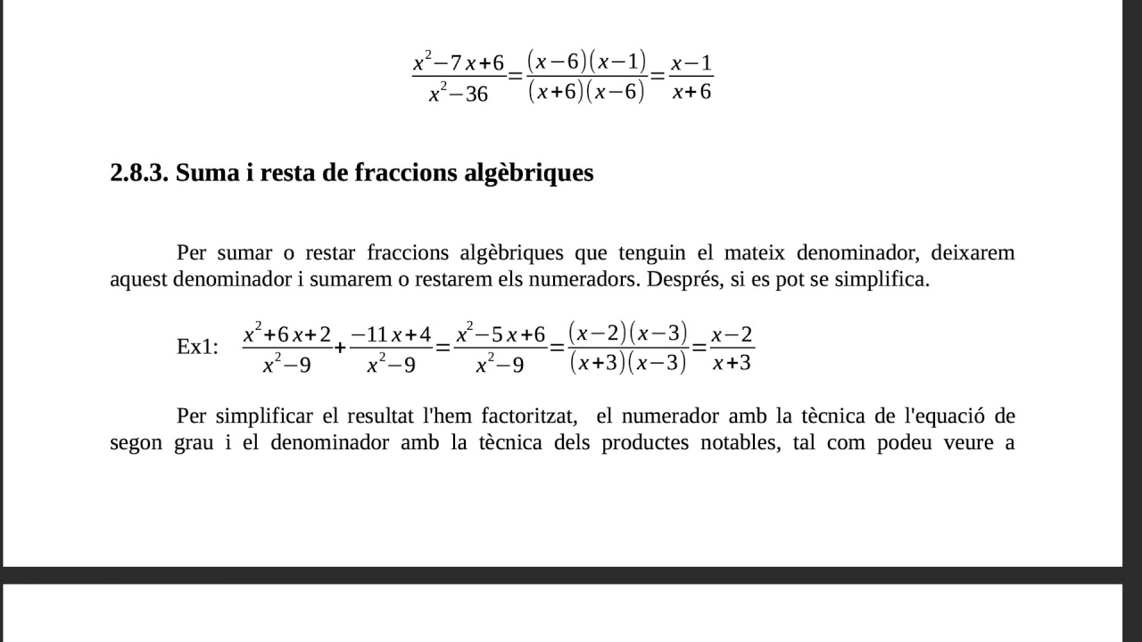 Fraccions algèbriques (1a part) de Jaume Lladó Jaume