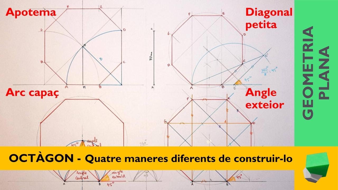 OCTÀGON - 4 maneres de construir un octàgon - Arc capaç, angle exterior, apotema i diagonal petita de Josep Dibuix Tècnic IDC