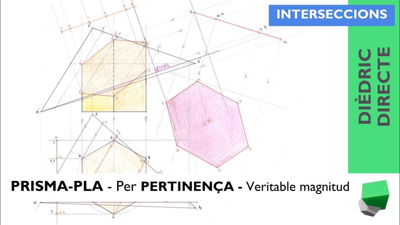 Intersecció PRISMA-PLA - Per pertinença i veritable magnitud per canvi de pla - INTERSECCIÓ IX - de Josep Dibuix Tècnic IDC
