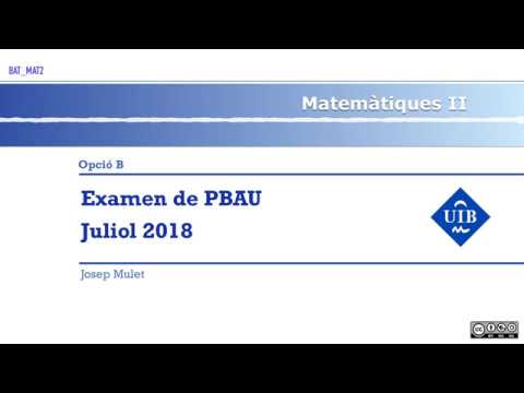 PBAU Matemàtiques II - Juliol 2018 - Opció B de Josep Mulet