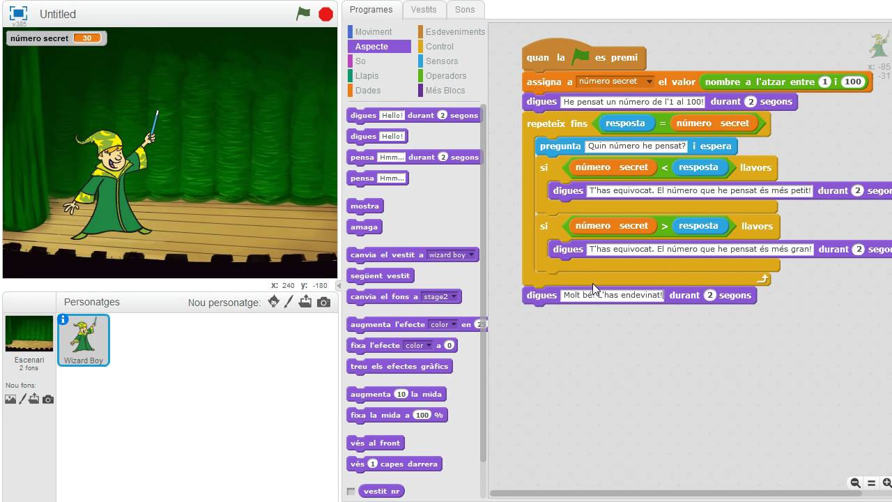 Com fer un joc d'endevinar un número secret amb Scratch 2 en menys de 5 minuts! de Scratch en 5 minuts