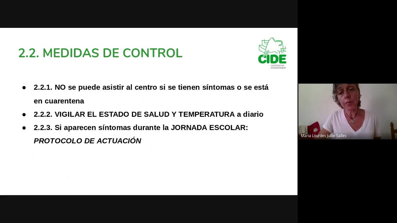 Explicació protocol COVID-19 curs 2020-2021 (castellà) de Col·legi CIDE