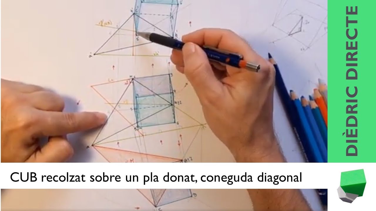 CUB recolzat sobre un pla donat, coneguda la diagonal de Josep Dibuix Tècnic IDC