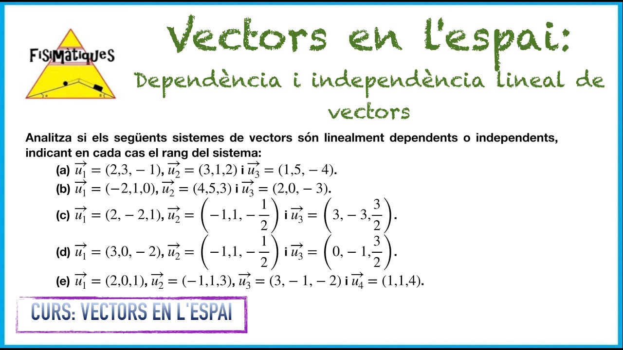 6.2. CURS VECTORS EN L'ESPAI. Dependència i independència lineal de vectors (Exercici 2) de Fisimatiques