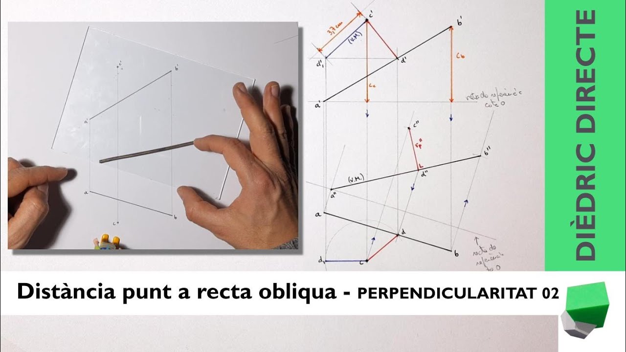 Distància d'un PUNT a una recta OBLIQUA - Perpendicularitat 02 - Dièdric directe de Josep Dibuix Tècnic IDC