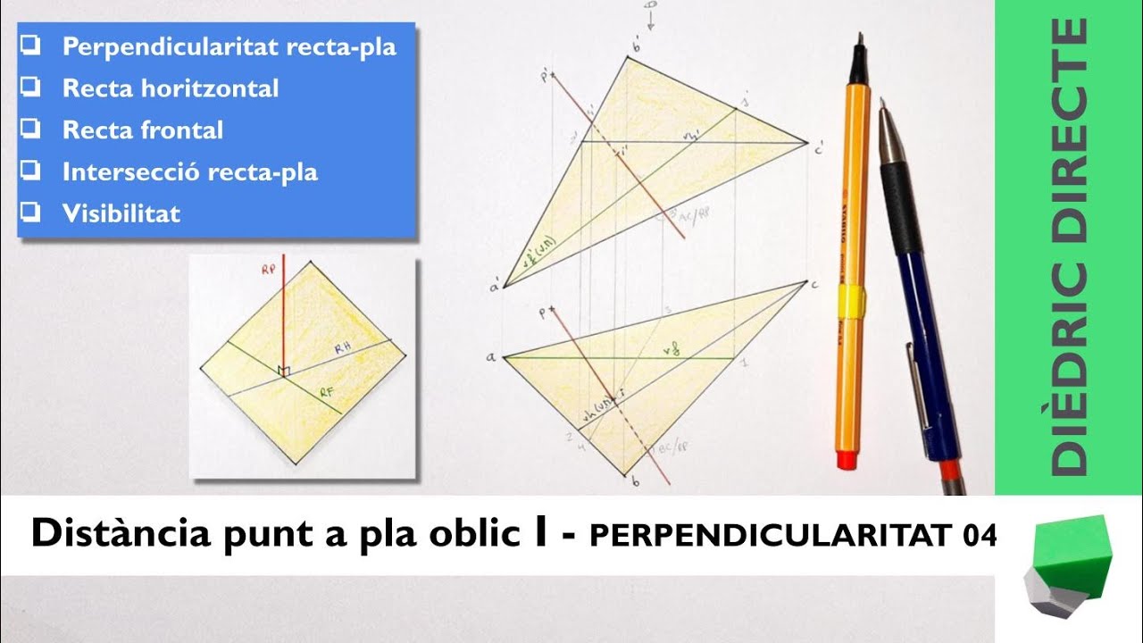 Distància d'un punt a un pla oblic I - Perpendicularitat 04 - Dièdric directe de Josep Dibuix Tècnic IDC