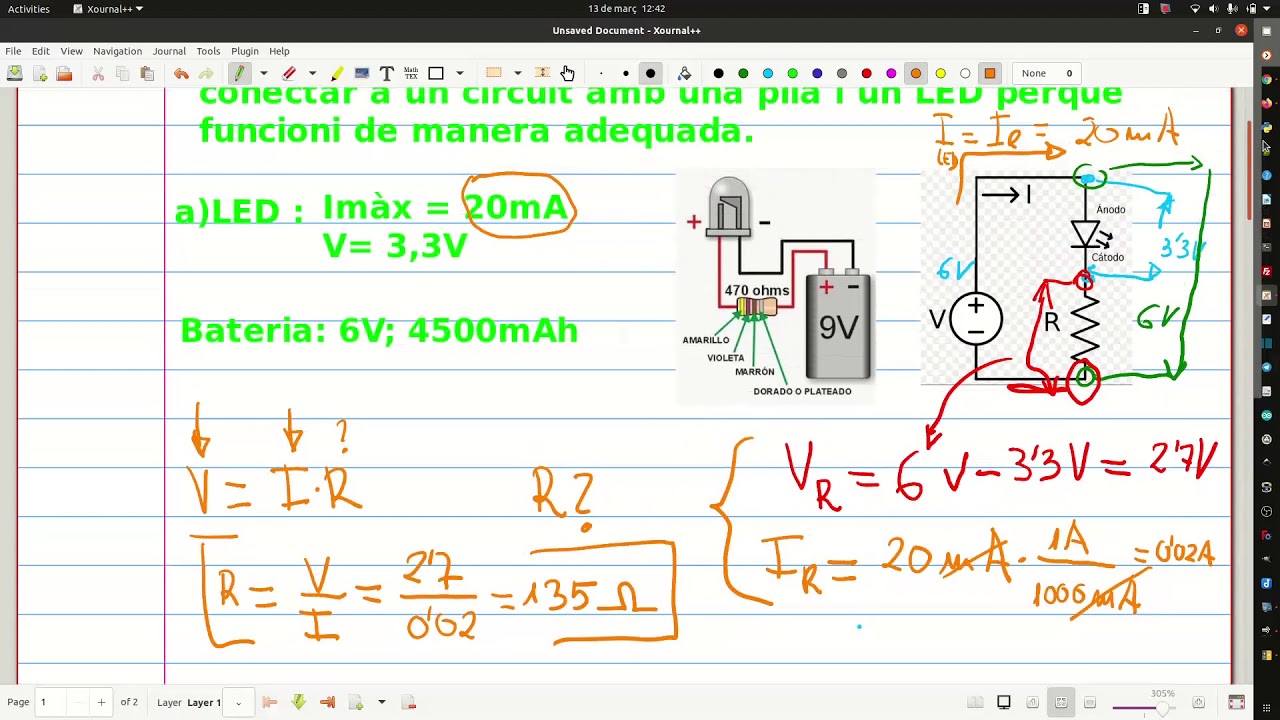 Càlcul del valor de la resistència a afegir a un circuit donada una pila i un Led de Jordi Bardají