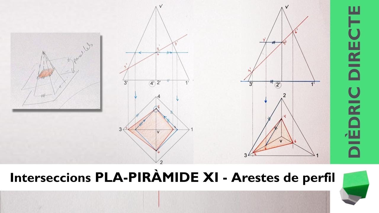 Intersecció PLA-PIRÀMIDE - Arestes de perfil - Interseccions XI - Dièdric directe de Josep Dibuix Tècnic IDC