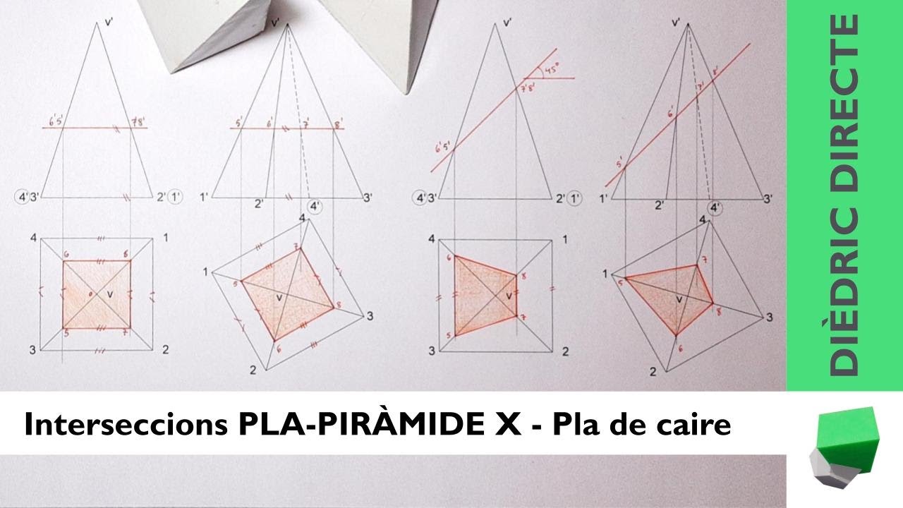 Intersecció PLA-PIRÀMIDE - Plans de caire - Interseccions X - Dièdric directe de Josep Dibuix Tècnic IDC
