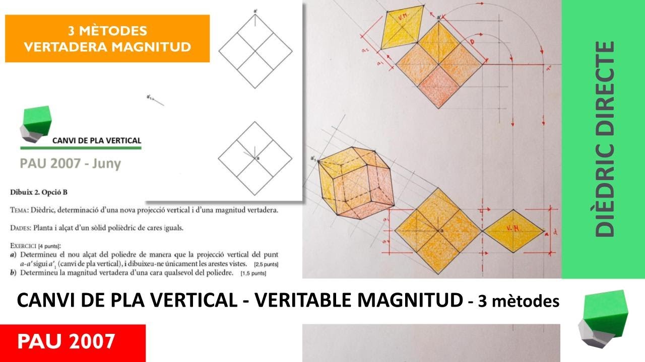 Canvi de pla vertical i veritable magnitud 🔶 (cara) d'un cos geomètric - Dièdric directe - PAU 2003 de Josep Dibuix Tècnic IDC