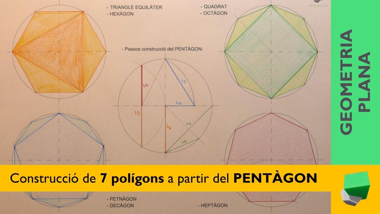 Construïm 7️⃣ polígons 🔶 regulars a partir del pentàgon inscrit en una circumferència 🟢. 😍 de Josep Dibuix Tècnic IDC