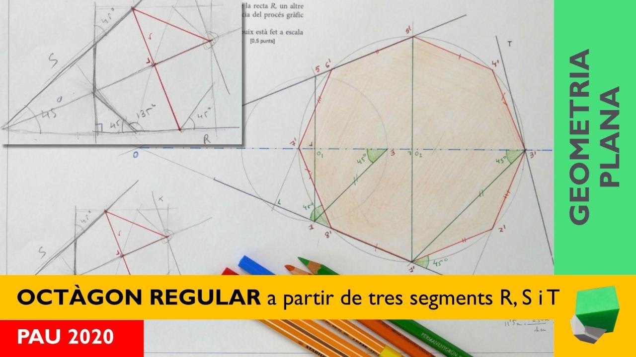 🛑 PAU 2020 - Octàgon regular recolzat sobre dues rectes i un vèrtex sobre una altra recta, semblança de Josep Dibuix Tècnic IDC