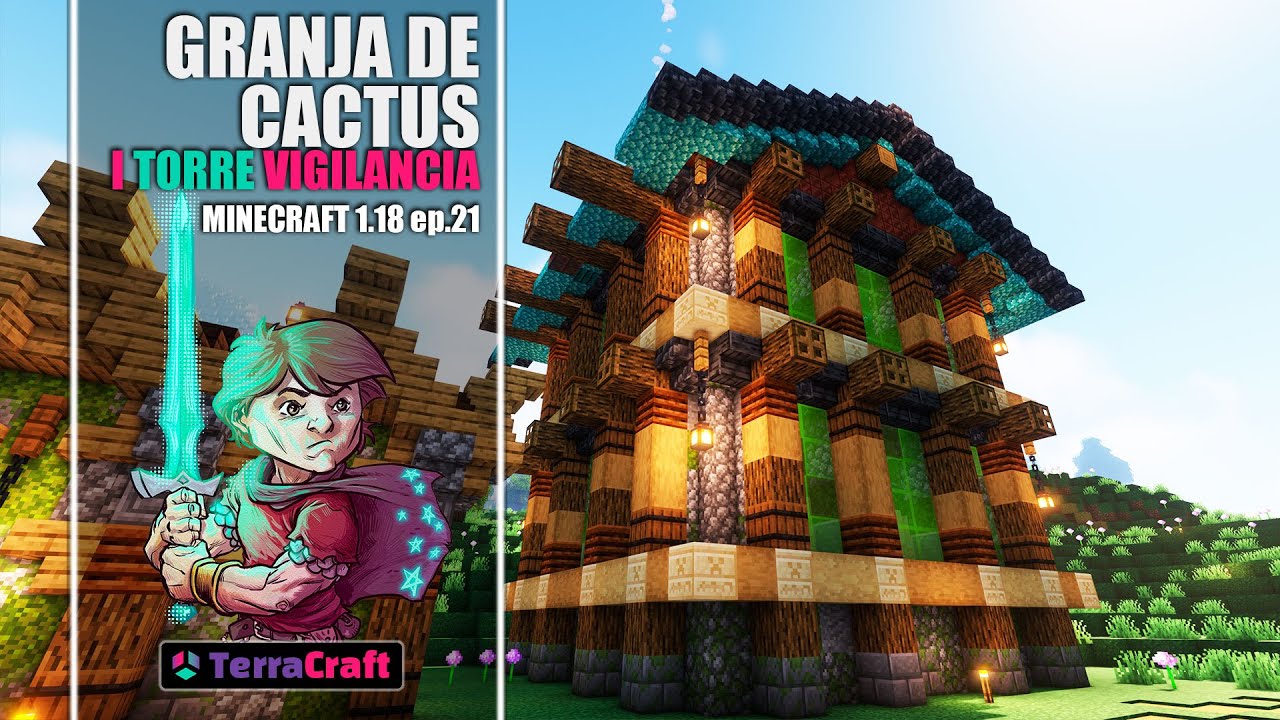 Granja de cactus - Minecraft 1.18 - Terracraft SMP T2 - ep.21 de ObsidianaMinecraft