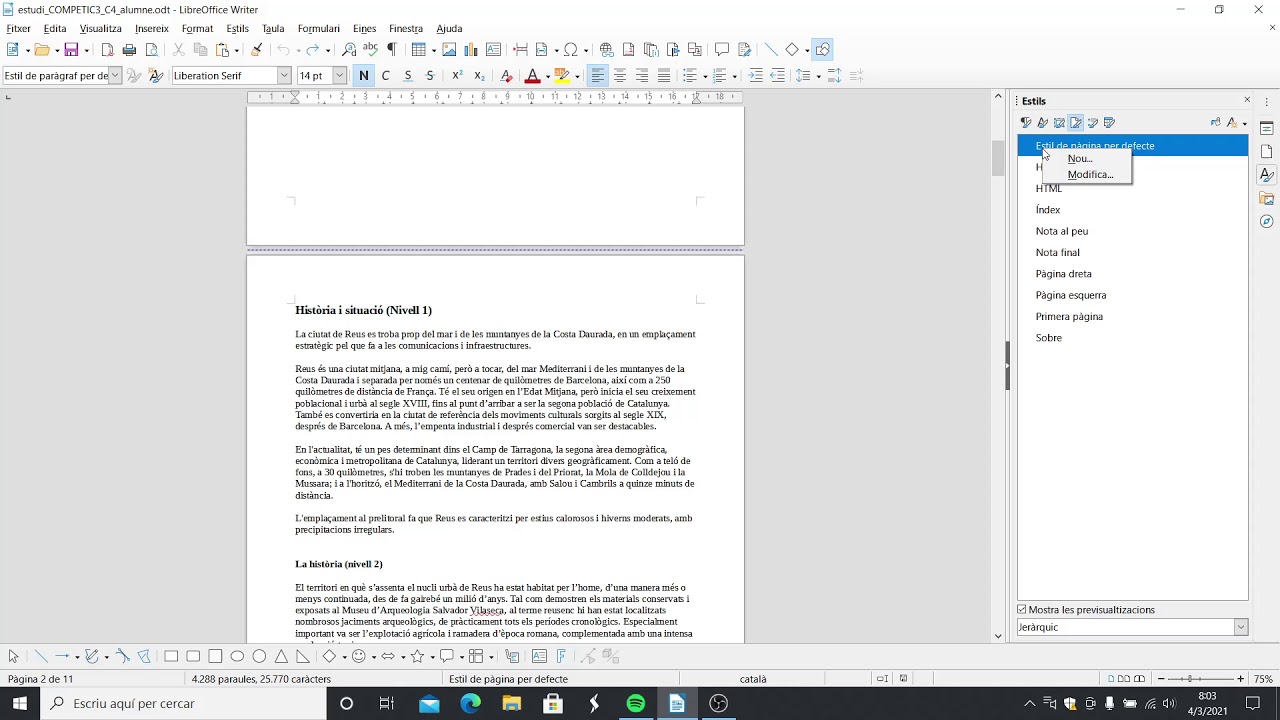Com fer servir els estils de pàgina del LibreOffice Writer per modificar l'aspecte d'algunes pàgines de Xavier Àgueda COMPETIC