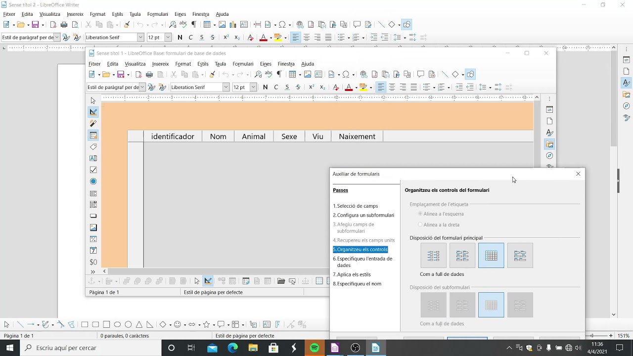 Com crear un formulari amb l'auxiliar de formularis del LibreOffice Base de Xavier Àgueda COMPETIC