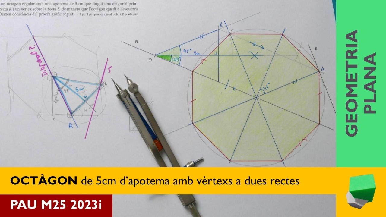 Octàgon coneguda l'apotema amb vèrtexs sobre R i S - Semblança - PAU M25 2023 - Geometria plana de Josep Dibuix Tècnic IDC